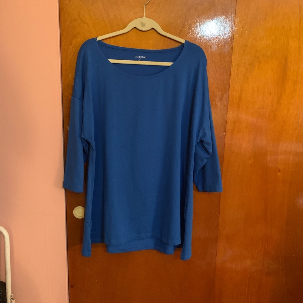 Lands' End Women's Vibrant Blue Elbow Sleeve pullover Top/ Pleated Back 1X